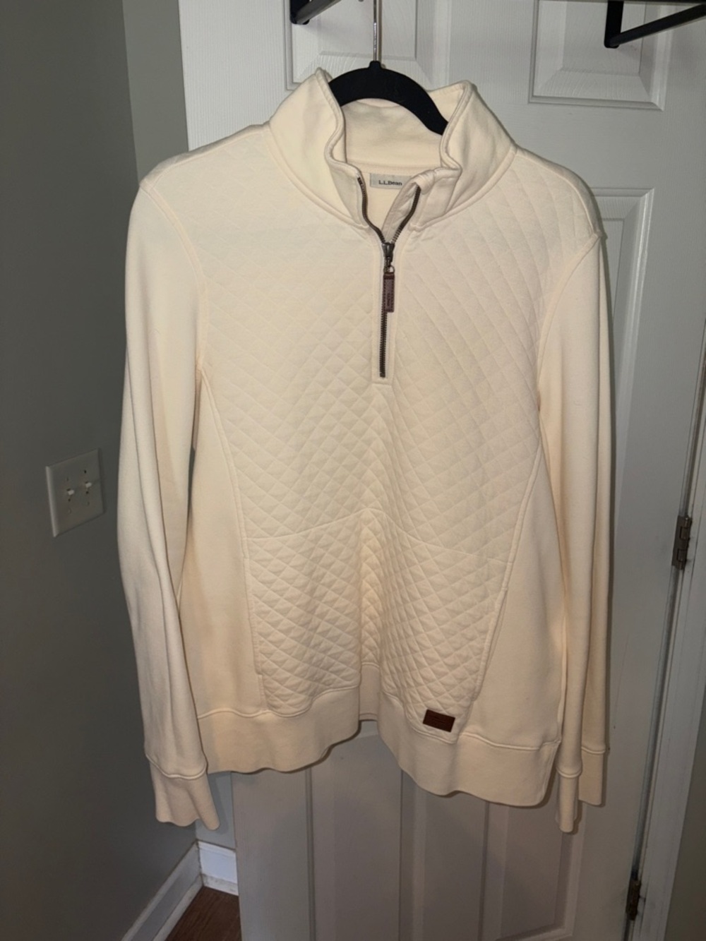 L.L. Bean Cream Quilted Half-Zip Sweater